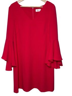Eliza J Shift Dress Red 12 V-Neck Bell Sleeve Event Evening Cocktail Party NWT